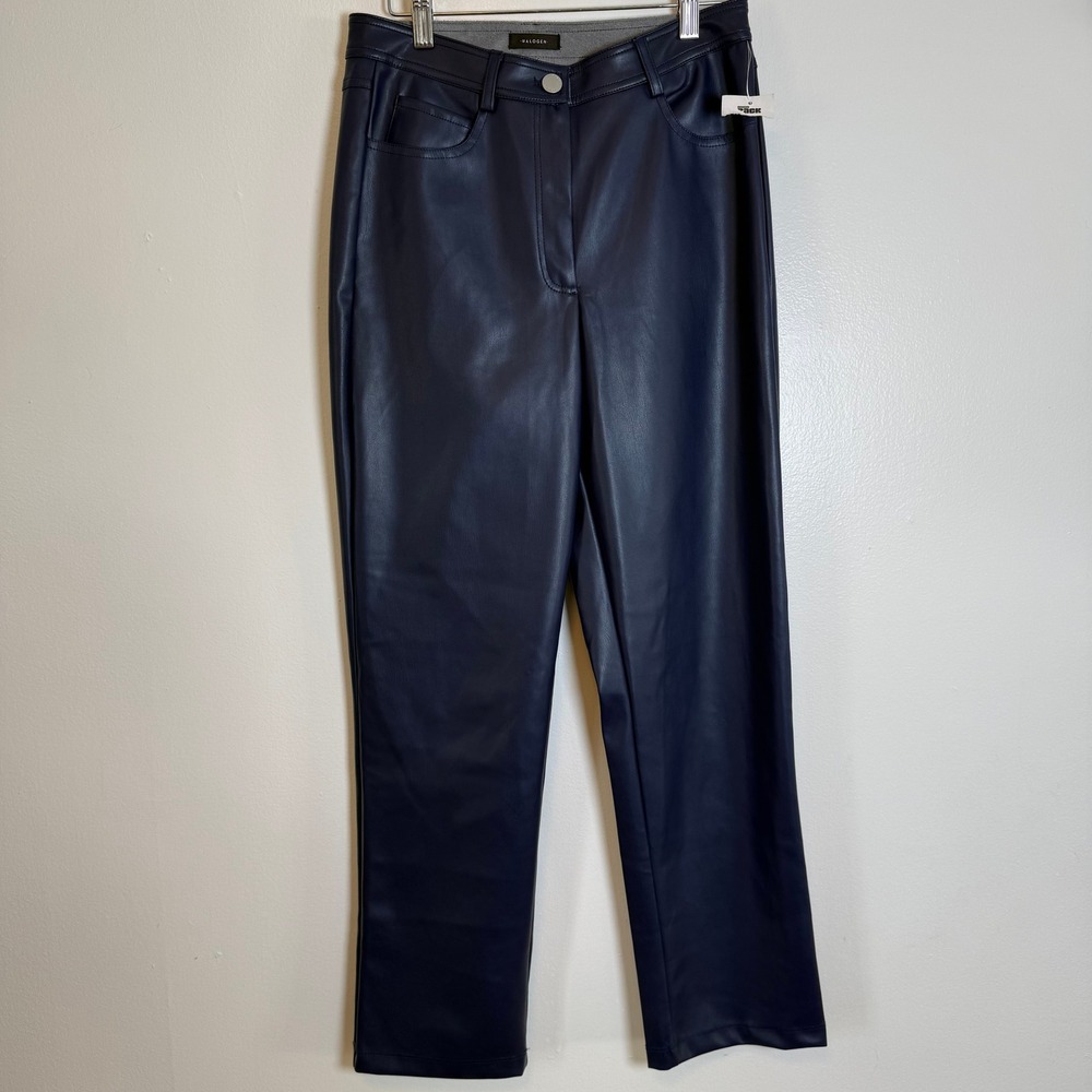 Halogen Faux Leather Pants Womens 2 Navy Blue Straight Leg High Rise‎ HA105003MI
